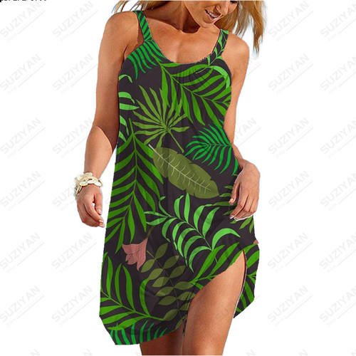 New Hawaiian Fashion Short Skirt Womens Loose Round Neck