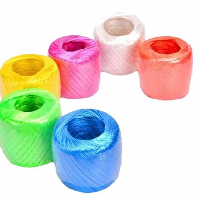 Colorful plastic rope for bundling, packaging, and wrapping.