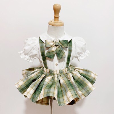 Baby Girl Formal Clothes Set White Shirt+Suspender Skirt+Bow