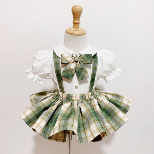 Baby Girl Formal Clothes Set White Shirt+Suspender Skirt+Bow