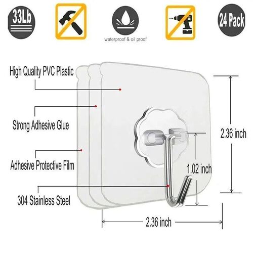 20 Pcs Transparent Stainless Steel Strong Self-adhesive Hook
