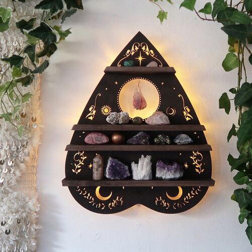 Luna Moth Lamp Crystal Shelf Oil Storage Rack Butterfly Wood