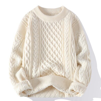 Mens Twist Sweater Casual Light Mature Style Solid Color Sw