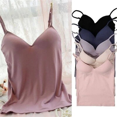 New Padded Bra Tank Top Women Modal Spaghetti Solid Cami Top