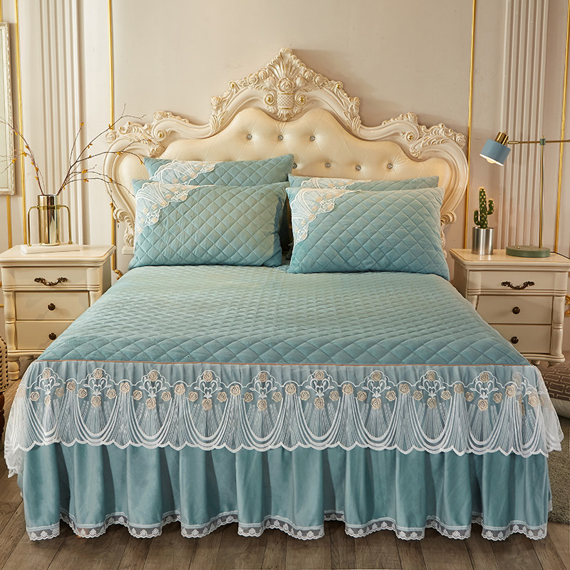 欧式水晶绒床裙夹棉加厚床罩单件1.5m1.8米韩式蕾丝花边人床盖,床上用品,床裙,淘宝优惠券,粉丝福利购,淘宝优惠卷