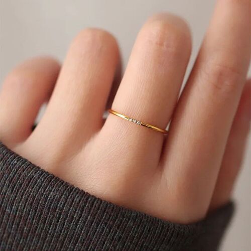 New Fashion 1mm stainless steel Cubic Zirconia Thin Finger R