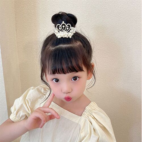 Crown Tiara Pearl Hair Ties Beads Girls Scrunchies Rubber Ba