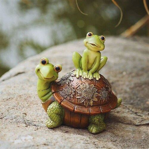 Cute Cartoon Turtle And Frogs Resin Sculpture Animal Statue