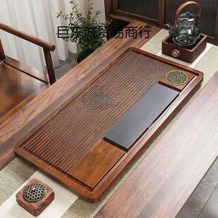 新款茶盘整块茶台单层排水豪华网红托盘刻科技木花梨黑檀色