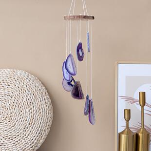 跨境新品紫色玛瑙石挂饰风铃家居挂件玛瑙风铃装饰物风铃挂饰亚马
