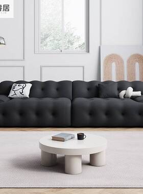 简约红纯沙发复古色网小型客TAL厅法式沙发黑色三户人沙发高级感