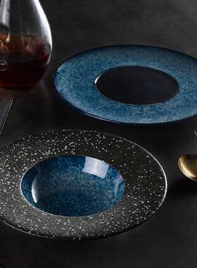 窑色理釉陶变瓷汤盘子碗创意沙拉餐盘西餐厅意面IEJ深盘式料草帽