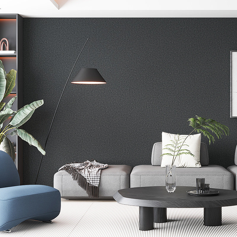 加厚亚麻布纹纯素色奶咖色复古红墙纸简约暖色卧室客厅杏子灰壁纸