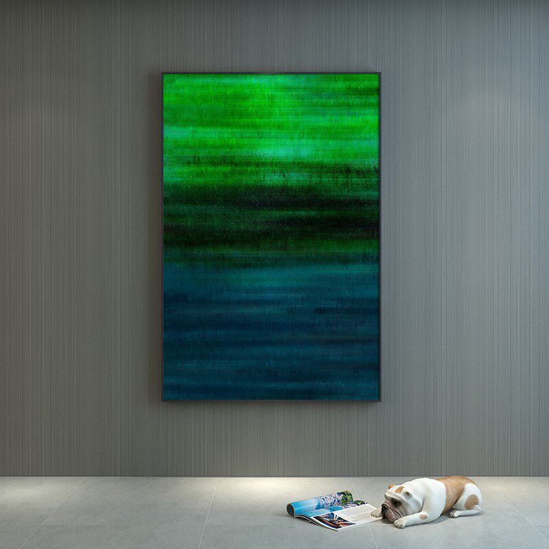 绿野仙踪丨抽象冰晶绿蓝黑混色复古装饰画客厅玄关背景墙壁挂画
