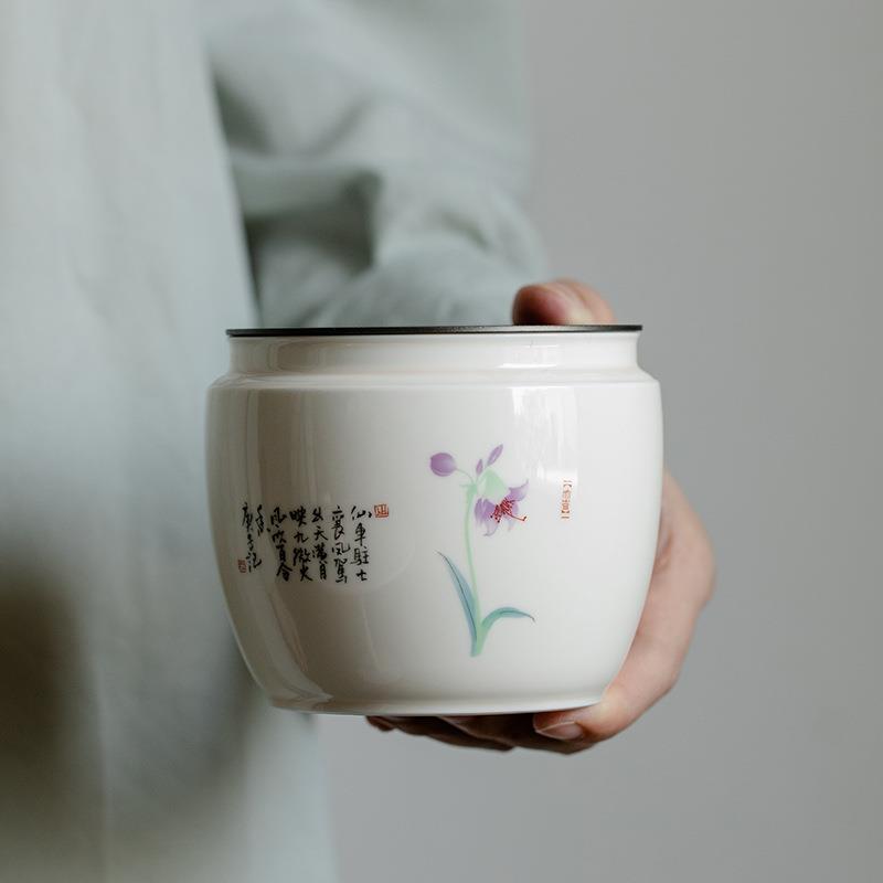 卓方杏白釉建水陶瓷家用茶渣存放罐茶道配件茶盂水盂壶承茶水桶缸