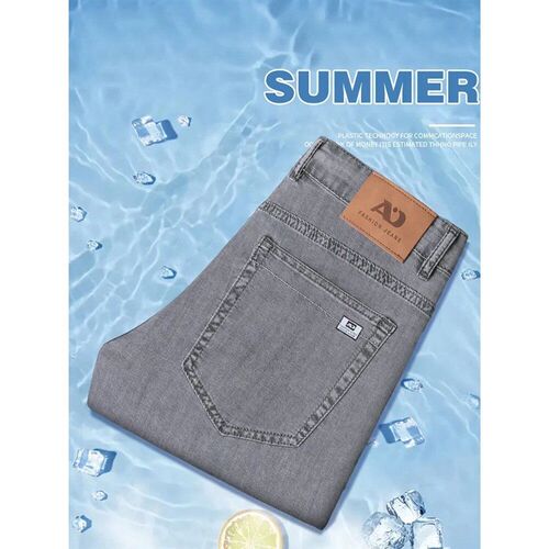 Summer Thin Mens Loose Straight Jeans Lyocell Soft Drape Bu