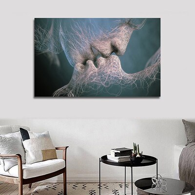 WHISM Non-woven Love Kiss Oil Painting Abstract Couple  Pain