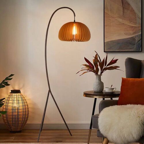 Wabi-sabi wind rattan fishing floor lamp, Japanese retro Zen