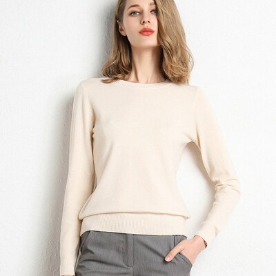 New Women  Autumn Winter Clothes Solid Round Neck Sweater Ju