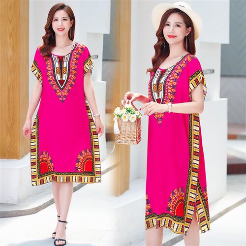Women Summer Dress Bohemian Printed Set Wear Batwing Sleeve