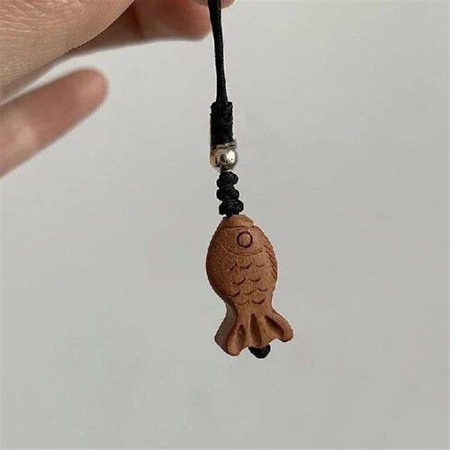 Cute Cartoon Taiyaki Keychain Kawaii Peach Wood Carving