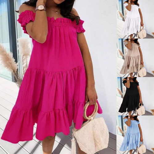 Summer Dress Womens Clothing  A-Line Dresses Ruffles Slash