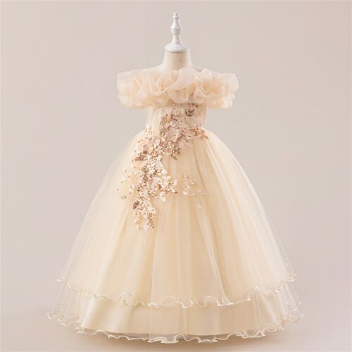 Girls Dress Childrens Beaded Flower Shoulder Wedding Dress