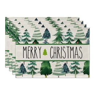4PCS Linen Christmas Table Placemats 30*45cm Christmas rees