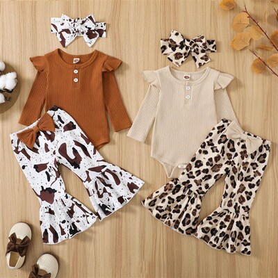 Citgeett Autumn Infant Baby Girls Jumpsuit Solid Color Ribbe