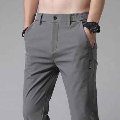 Pants Mens Ice Silk Casual Pants Mens Straight Loose Elast