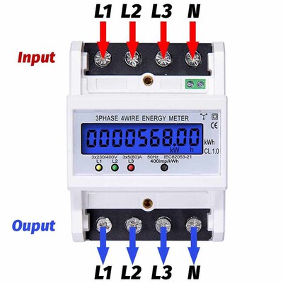 3 Phase 4 Wire Din Rail Electronic Watt Power Consumption E