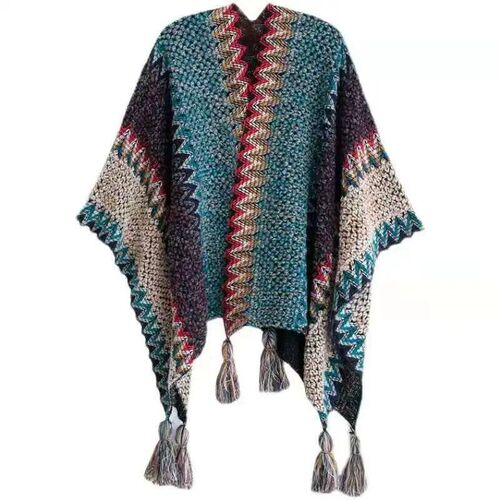 Poncho Knitted Cloak Knitted Cape Ethnic Style Capes Tassel