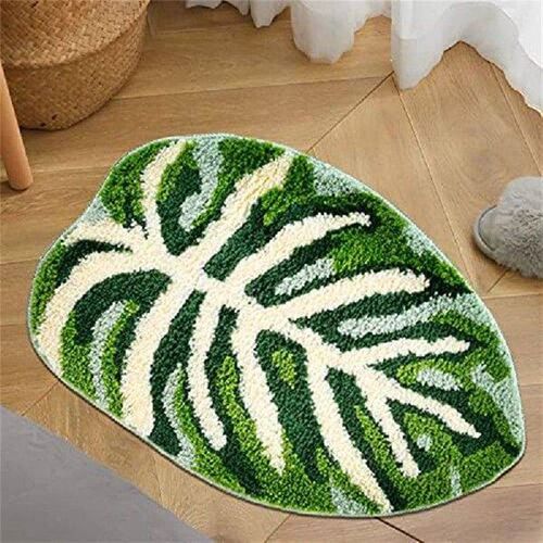 Green Leaf Mat Anti-Slip Palm Shaped Bathroom Mat Monstera