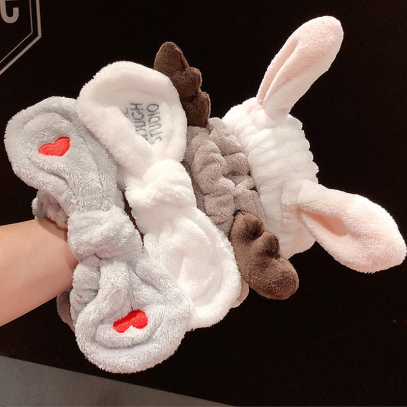 Wash Face Hair Holder Hairbands Soft Warm Coral Fleece Bow A - 实物图