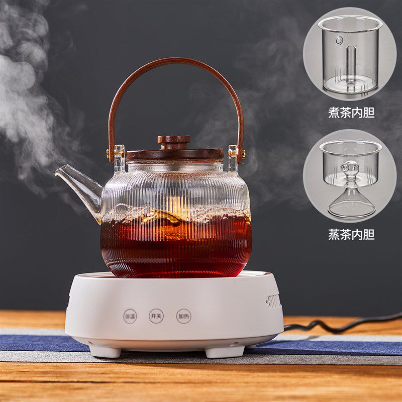 圣裔堂 耐热玻璃煮茶器蒸煮两用壶泡花茶壶木盖烧水提梁壶电陶炉