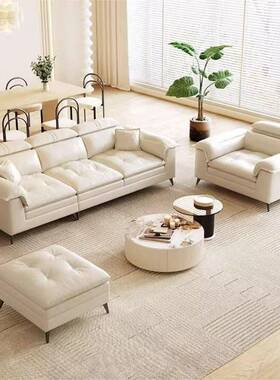 奶油风现简客约猫抓KTSF1布贵妃沙发小户型轻奢厅布牛奶麂皮代绒