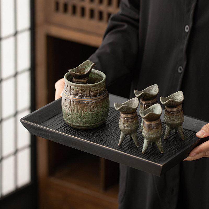 仿用古窑变青温酒器套装茶酒杯酒壶家中式粗陶暖X2407070套野组茶
