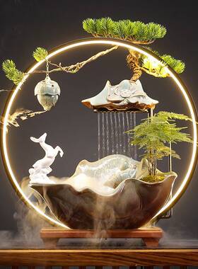 新中式招财水摆件循环加玄关桌XKV流办公室客厅开业乔迁礼面湿品