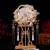 奢华中式 古结秀禾团扇重面工A162新娘diy材风料包婚扇双手工喜扇