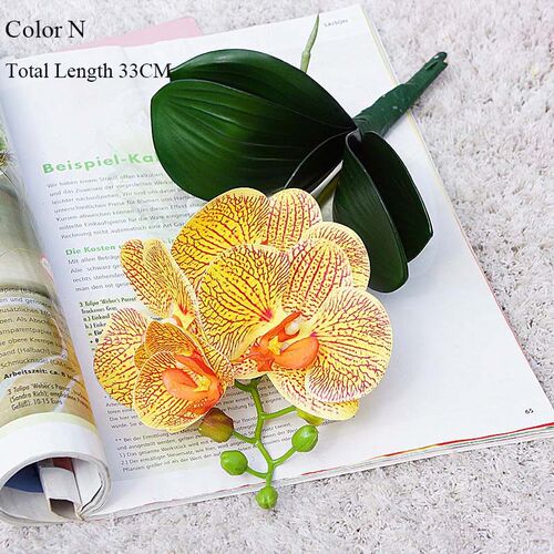 Luxury Latex Orchid with leaves Artificial flower white Butt