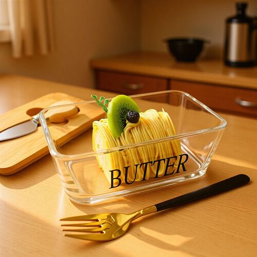 Glass Sealed Butter Box With Lid Spatula Rectangular Househo