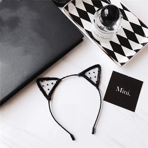 For Women Black Cat Ears Head Bezel Fashion Lace Lady Girl H
