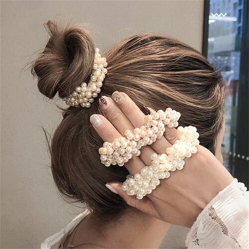 Fashion Faux Pearl Hair Rope Multicolor Beads Scrunchie tail