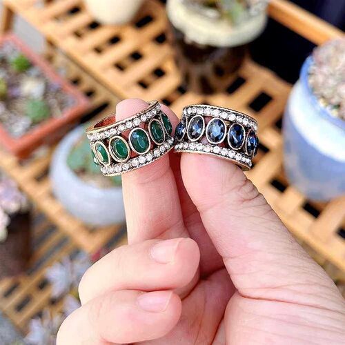 Vintage Turkish Finger Rings Women Round Oval Resin Crystal