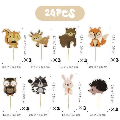 24 Pcs Animal Party Cake Topper Decorate Creative Toppers