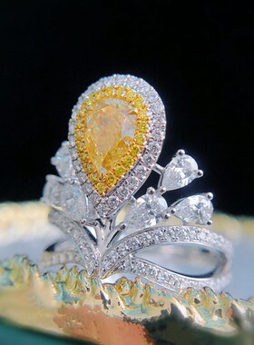 New luxious yellow stone crown zircon shining waterdrop adju
