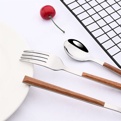 6/30Pcs Stainless Steel Dinner Flatware Imitation Wooden