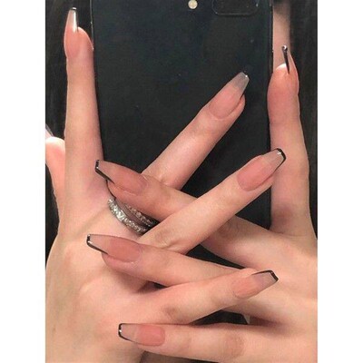 Black Line Manicure Fake Nails Durable and Never Splitting