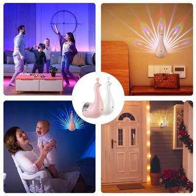 LED Wall Light Peacock Projection Lamp Remote Control Home D