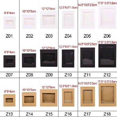 6Pcs Kraft Paper Gift Box with Window Black Wihte Wedding